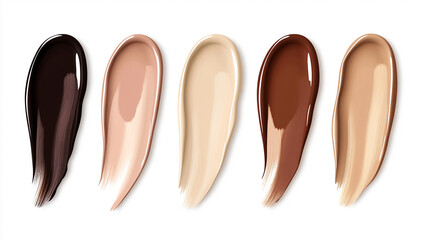A set of different shades and tones of foundation swatches, isolated on a white background