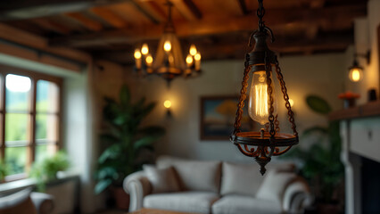 Fototapeta premium Vintage Chandelier in Rustic Living Room