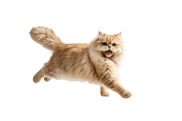 4k backgroundless cutout of a Persian cat jumping stretching her legs