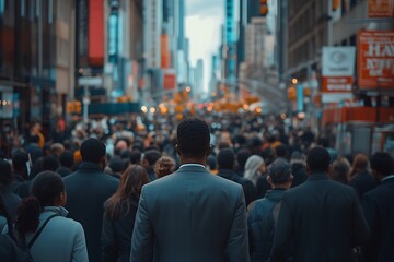 Obraz premium Anonymous Man Walking City Crowd Daytime