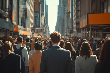 Obraz premium Anonymous Man Walking in Bright Sunlight, New York City Street Scene