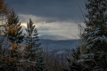 Landscape near Liberec city in Jizerske mountains in autumn afternoon