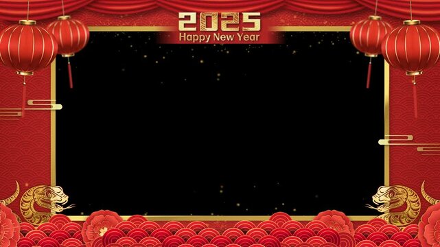 Chinese New Year joyful blessing red decorative border, alpha channel