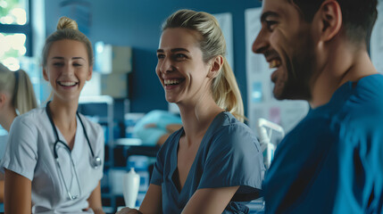 Cinematic capture of a joyful team of healthcare workers engaged in physiotherapy