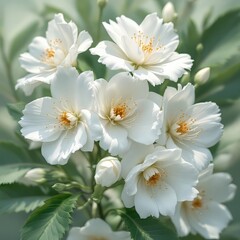 Obraz premium AI-created floral portrait: white blooms on a verdant backdrop.