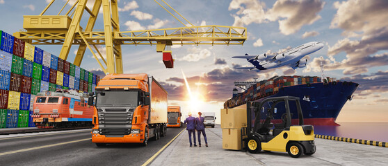 Global Logistics and Transportation Hub 3D Illustration..