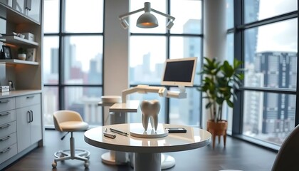 Tooth Model on Table Representing Dental Care and Oral Health