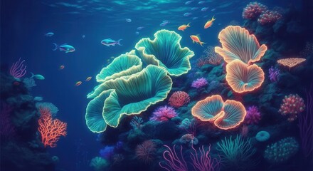 Vibrant underwater seascape with colorful coral reef tropical fish