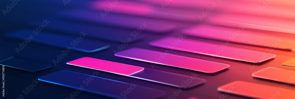 Poster a vibrant, abstract design featuring colorful, illuminated shapes arranged in a dynamic pattern, evo