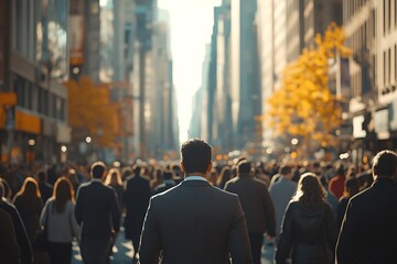 Obraz premium Autumn Rush Hour Anonymous Commuter in City Street