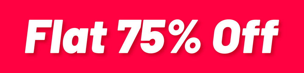 Flat 75% Off Stamp, Red Background with Flat 75% Off Word Rubber Stamp Banner