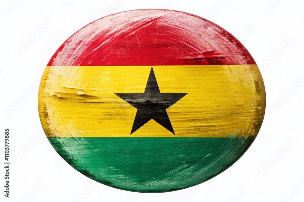 Poster round shape of ghana flag with colorful paint strokes on a clear background for artistic representat