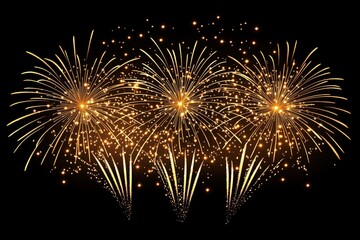 Fototapeta premium Golden fireworks in a symmetrical display on a black background