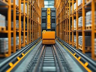 Automated storage and retrieval system ASRS in a food warehouse, boosting logistics speed and accuracy, ASRS logistics, Automated, precise, modern