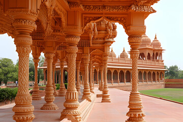 Fototapeta premium Intricate Orange Columns Frame Temple Courtyard