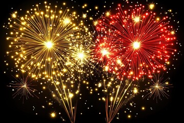 Colorful fireworks in gold and red creating a dazzling night display