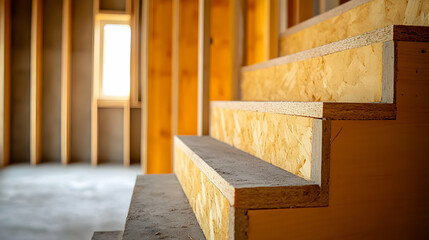 Under-Construction Home, Wooden Staircase Framework in New House