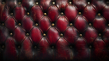 Deep Red Leather Upholstery, Vintage Button-Tufting Texture Background