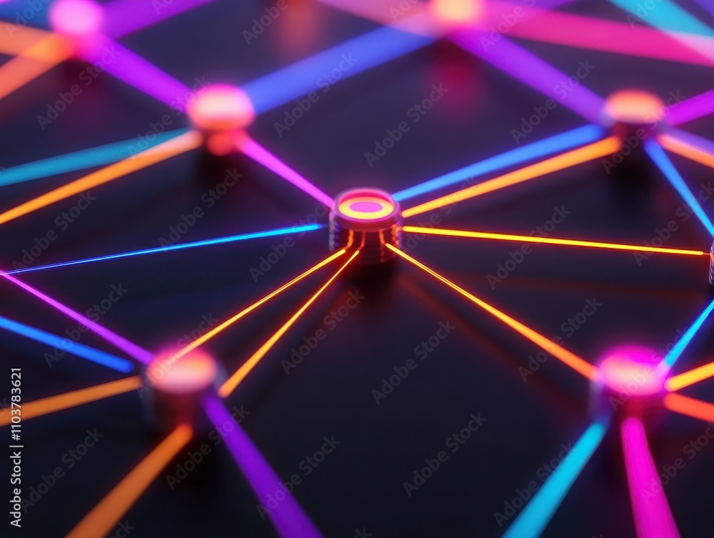 Poster a vibrant network of glowing connections illustrating the concept of data flow and communication in 