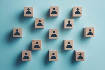 Blue Background Flat Lay Wooden Cubes, Community Connection System