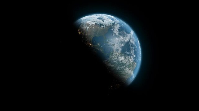 metade o planeta terra no c&eacute;u escuro. fundo preto