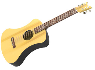 A vibrant yellow acoustic guitar, showcasing its body, neck, and strings, ideal for music enthusiasts.