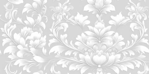 French Vintage Damask Delicate White Floral Pattern