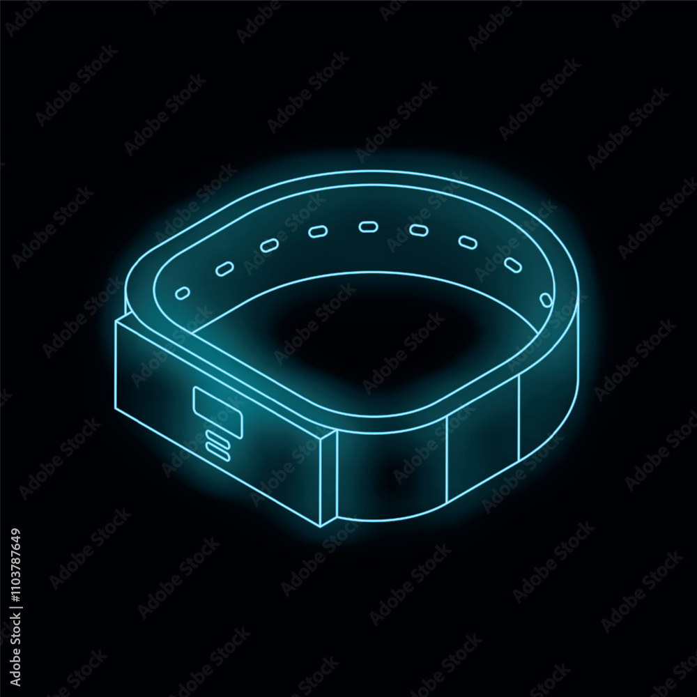 Poster neon fitness tracker showing steps counter app interface on dark background