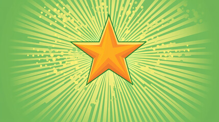 Obraz premium Bright orange star on vibrant green background with dynamic rays. This pop art style design creates energetic and eye catching visual effect