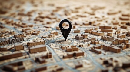 Map city black pin center is focus while Geofencing and location based