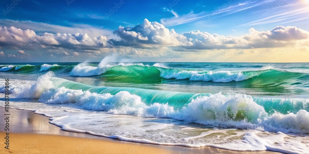 Poster serene background with white waves and copy space for tranquil designs and relaxation themes in natu