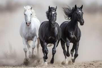 Obraz premium three arab horse runs free 