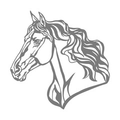 Horse head stencil template. Closed-loop vector illustration. Hand drawn style. Template for wood, metal, laser cutting, cards design, interior and Christmas tree decorations, stickers, scrapbooking