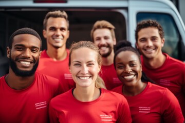 Obraz premium Portrait of a smiling diverse workers in moving company in uniform