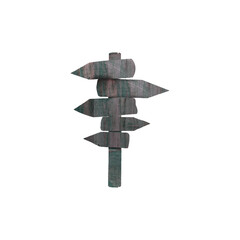 A stylized wooden signpost with multiple directional arrows, symbolizing navigation or choices.