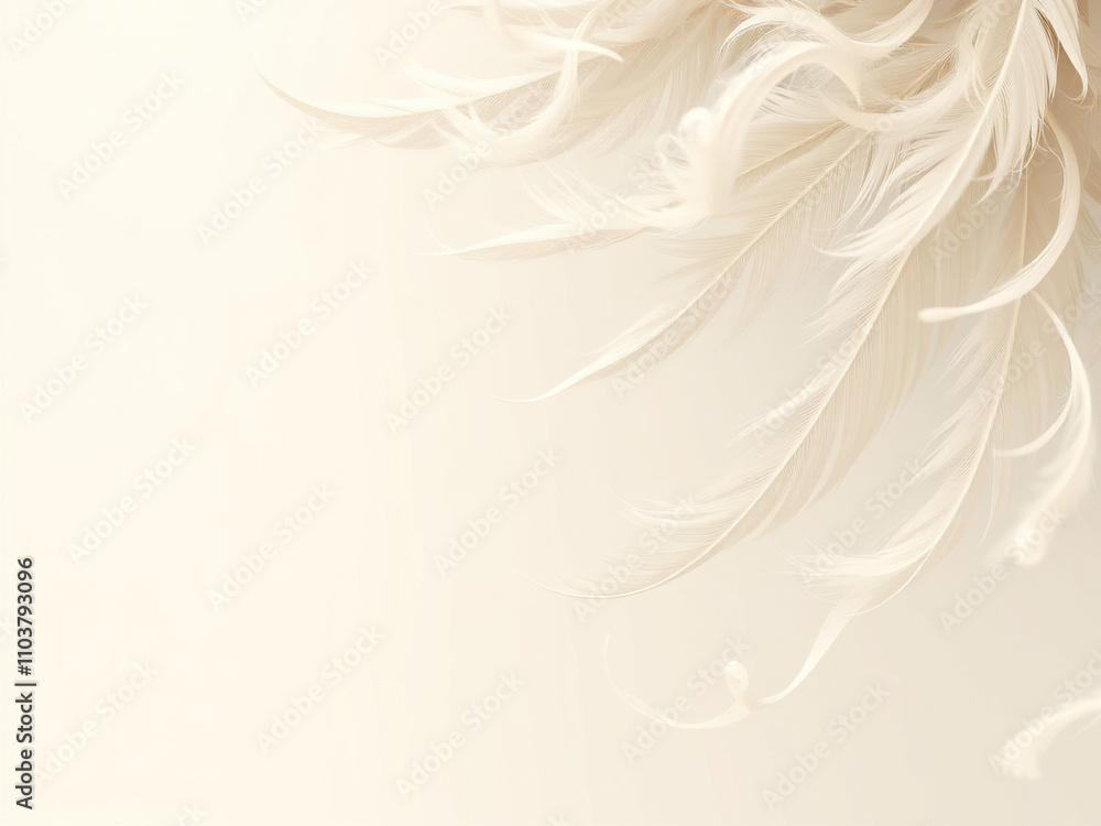 Poster abstract feather pattern with intricate white and beige designs, featuring delicate wisps and swirli