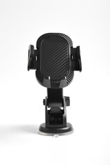 Black car phone holder isolated on white background.