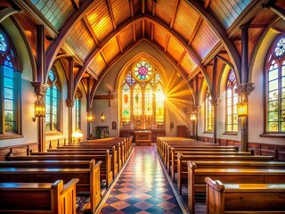 Fototapeta premium Serene Interior of a Church Emphasizing Prayer and Worship, Capturing the Essence of Spiritual Connection and Reflection in a Sacred Space