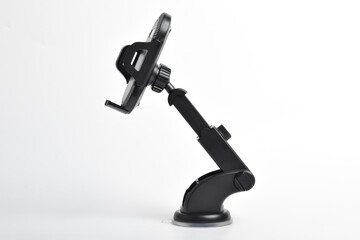 Black car phone holder isolated on white background.