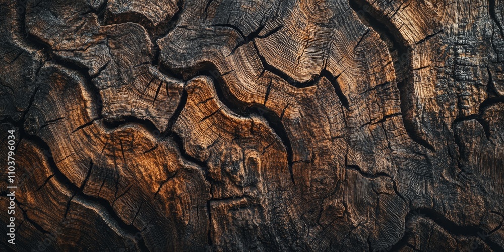 Poster close up texture showcasing the grunge and weathered features of a tree trunk s cross section, highl