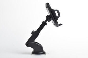 Black car phone holder isolated on white background.