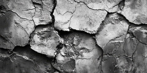 Background pattern of a cement wall featuring a textured design. This old concrete wall is presented in striking black and white, showcasing the unique characteristics of cement wall aesthetics.