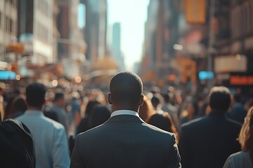 Businessman Walking Alone in a Crowded Modern City