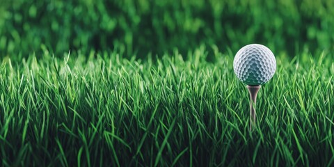 Golf party invitation featuring a golf ball and tee on lush green grass, perfect for celebrating a day of fun and games. This golf party invitation captures the essence of a joyful golfing experience.