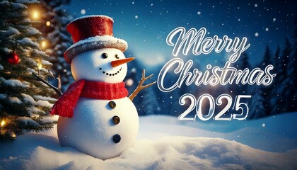 Merry christmas 2025 greetings with snowman