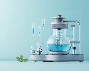 Naklejka premium Innovative liquid chromatography unit, advanced blueprint, 3D illustration