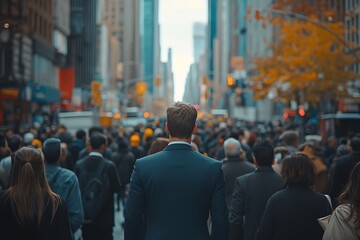 Businessman Walking Through City Crowd Daytime Urban Sprawl