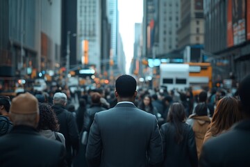 Obraz premium Businessman Walking Through Dense City Crowd