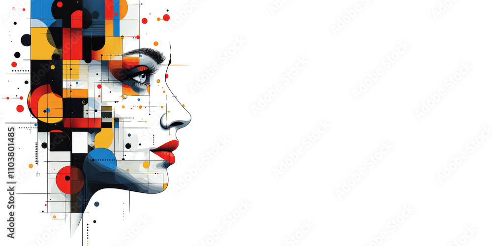 Poster abstract face with geometric patterns isolated on transparent background