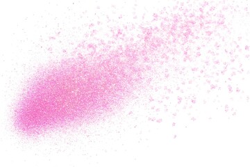 Pink glitter scattered flying isolated on white